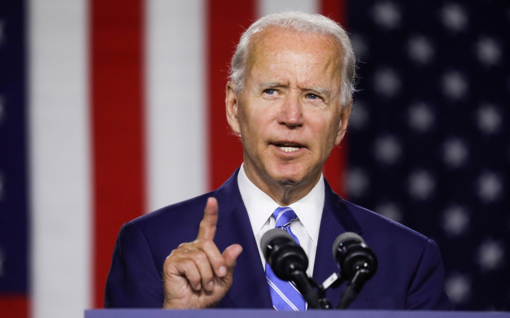 Democratic U.S. presidential candidate and former Vice President Joe Biden speaks during a campaign event in Wilmington, Delaware, U.S., July 14, 2020. REUTERS/Leah Millis/File Photo