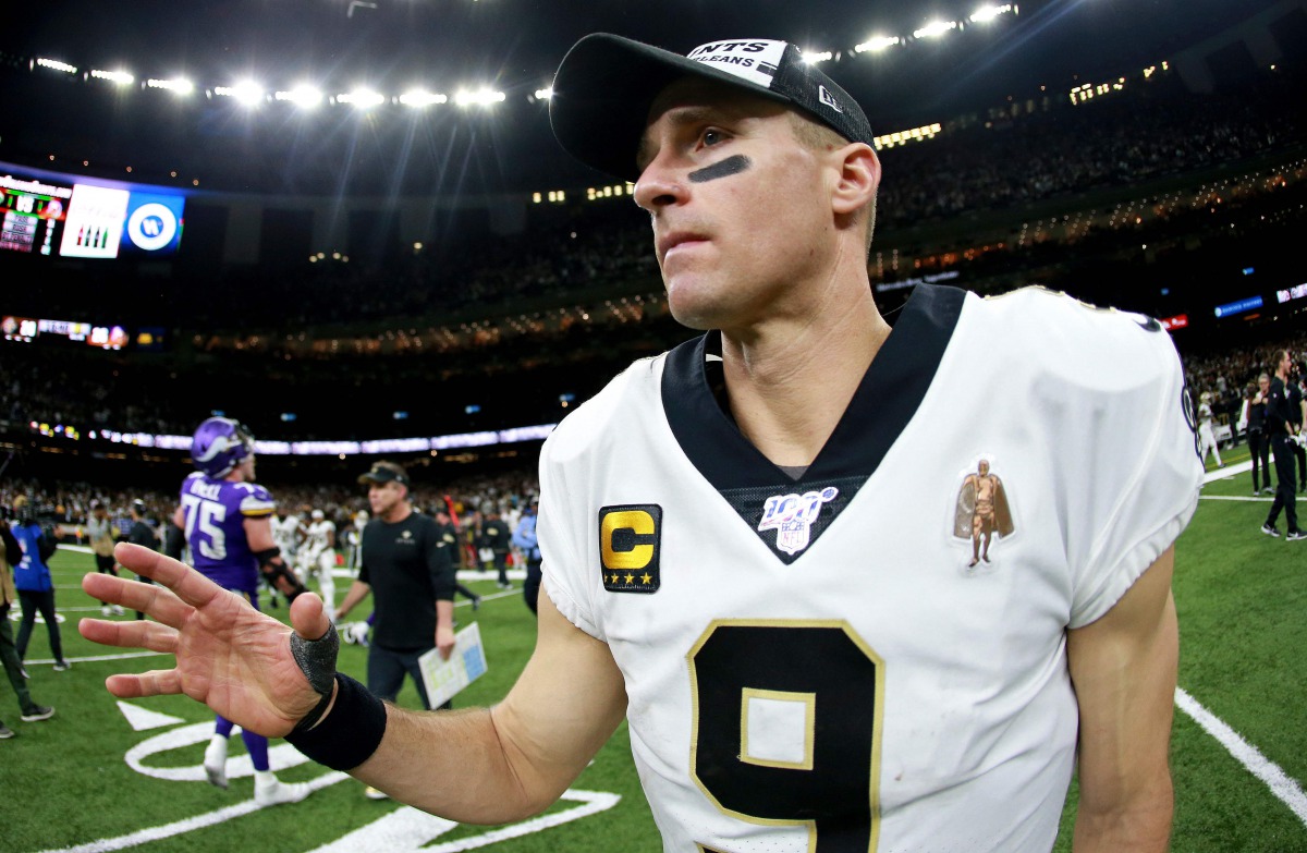 (FILES) In this file photo Drew Brees #9 of the New Orleans Saints looks on after losing in the NFC Wild Card Playoff game against the Minnesota Vikings at Mercedes Benz Superdome on January 05, 2020 in New Orleans, Louisiana. / AFP / Sean Gardner