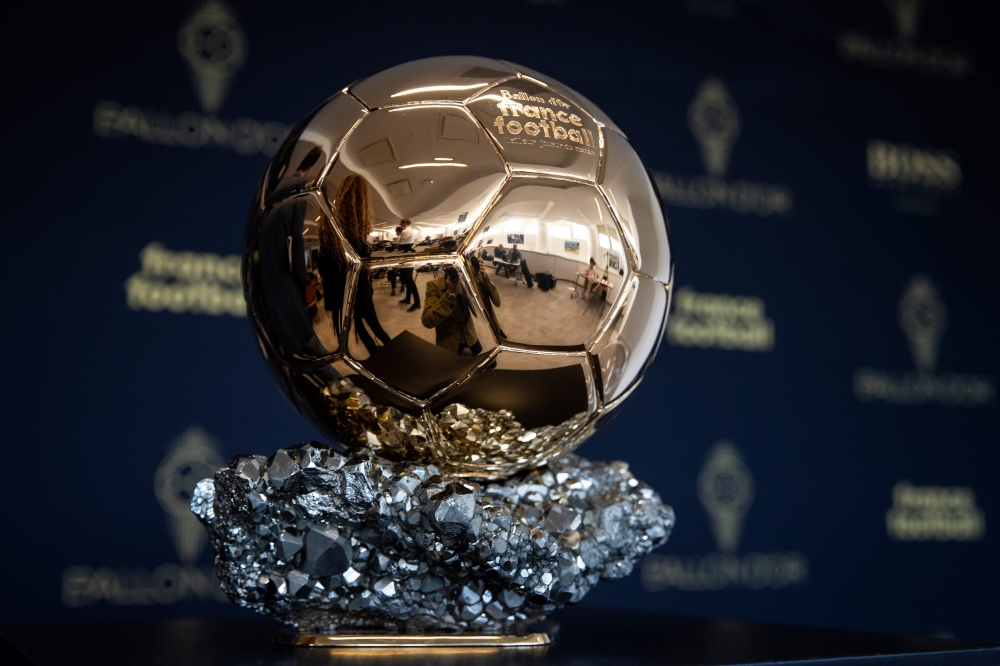 In this file photo taken on September 19, 2019 the Ballon d'Or trophy is displayed during a press conference to present the new Ballon d'Or trophy, on the outskirts of Paris. Ballon d'Or will not be awarded in 2020, organisers France Football announced on