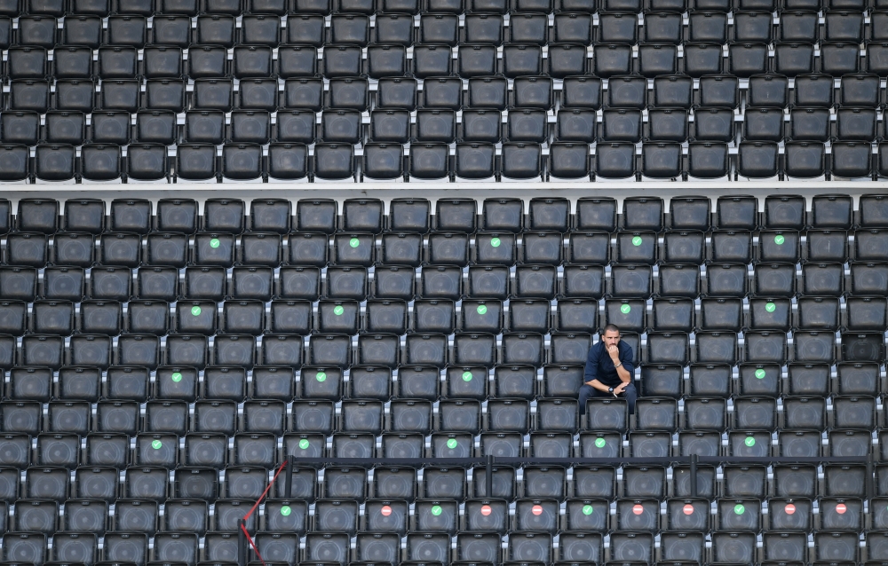 July 23, 2020 Juventus' Leonardo Bonucci in the stands before the match, as play resumes behind closed doors following the outbreak of the coronavirus disease (COVID-19) REUTERS/Jennifer Lorenzini