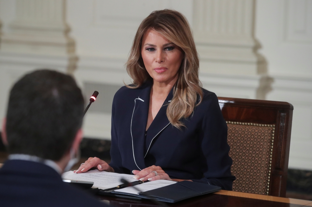 U.S. first lady Melania Trump hosts an Indian Health Service (IHS) Task Force briefing on Native American children in the Indian health system at the White House in Washington, U.S., July 23, 2020. REUTERS/Jonathan Ernst