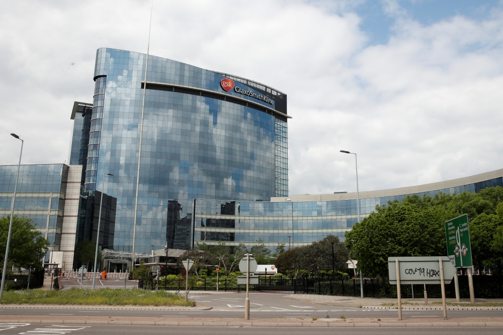 FILE PHOTO: General view outside GlaxoSmithKline (GSK) headquarters in Brentford, following the outbreak of the coronavirus disease (COVID-19), London, Britain, May 4, 2020. REUTERS/Matthew Childs/File Photo