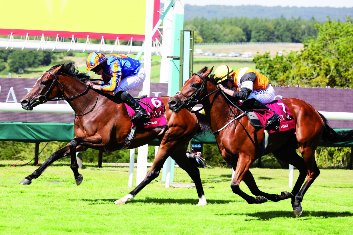 Fancy Blue (left) lands G1 Qatar Nassau Stakes to give trainer Donnacha O’Brien first winner in the UK.
