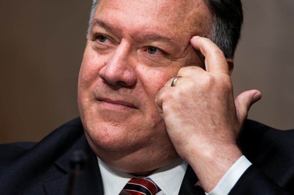 US Secretary of State Mike Pompeo testifies during a Senate Foreign Relations Committee hearing on the State Department's 2021 budget, in the Dirksen Senate Office Building, in Washington, D.C., U.S., July 30, 2020. Jim Lo Scalzo/Pool via Reuters