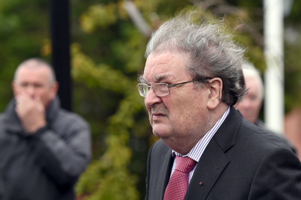 FILE PHOTO: Former SDLP leader, John Hume, arrives for the funeral mass of former Bishop Edward Daly at St. Eugene's Cathedral in Londonderry, Northern Ireland August 11, 2016. REUTERS/Clodagh Kilcoyne/File Photo