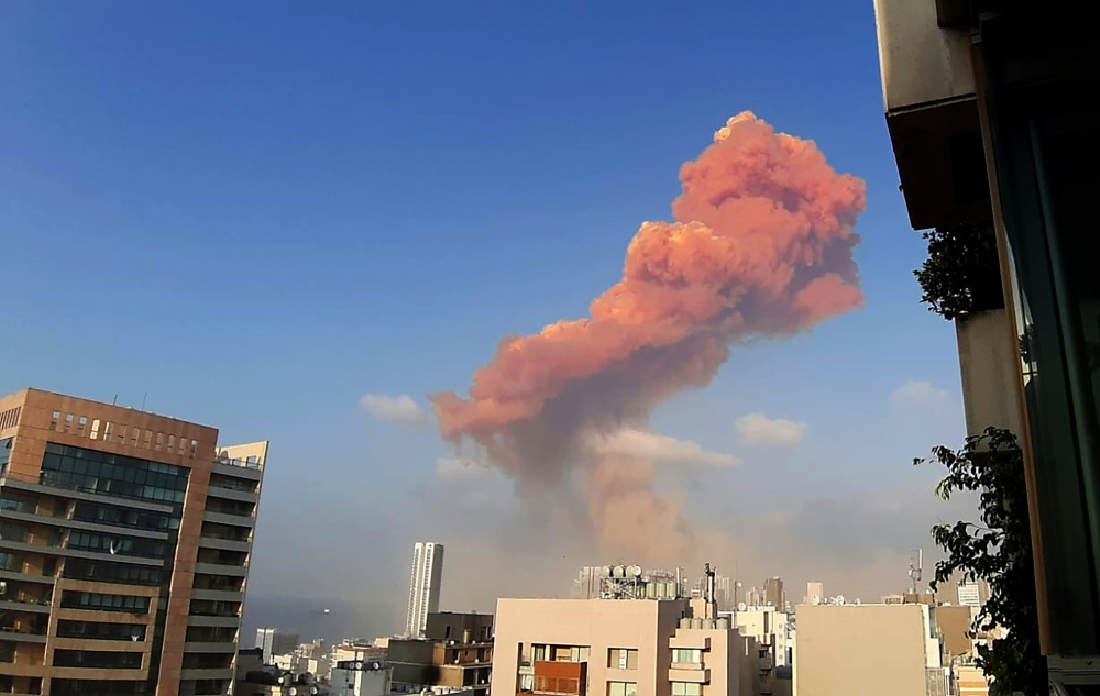 A picture shows the scene of a huge explosion that rocked the Lebanese capital Beirut on August 4, 2020. A large explosion rocked the Lebanese capital Beirut on Tuesday, an AFP correspondent said. The blast, which rattled entire buildings and broke glass,