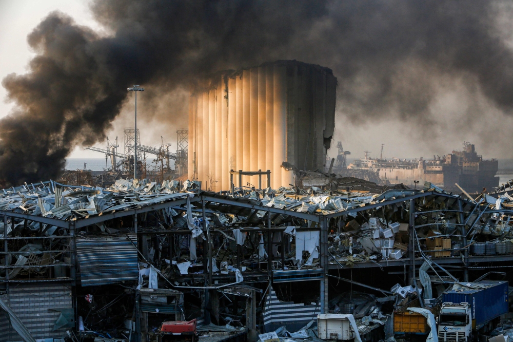 A picture shows a destroyed silo at the scene of an explosion at the port in the Lebanese capital Beirut on August 4, 2020. Two huge explosion rocked the Lebanese capital Beirut, wounding dozens of people, shaking buildings and sending huge plumes of smok