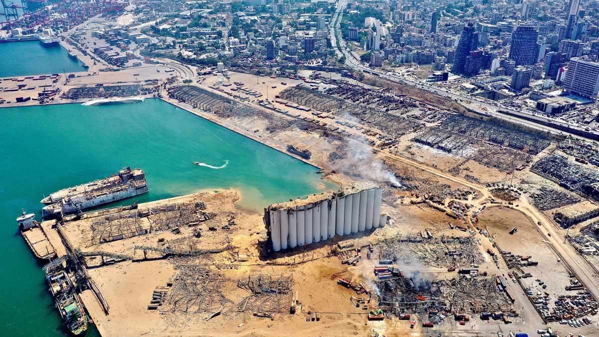 A general view of the area damaged by a massive explosion and a blast wave, in Beirut, Lebanon August 5, 2020 in this picture obtained from social media. Picture taken with a drone. Instagram/ @Rabzthecopter/via REUTERS