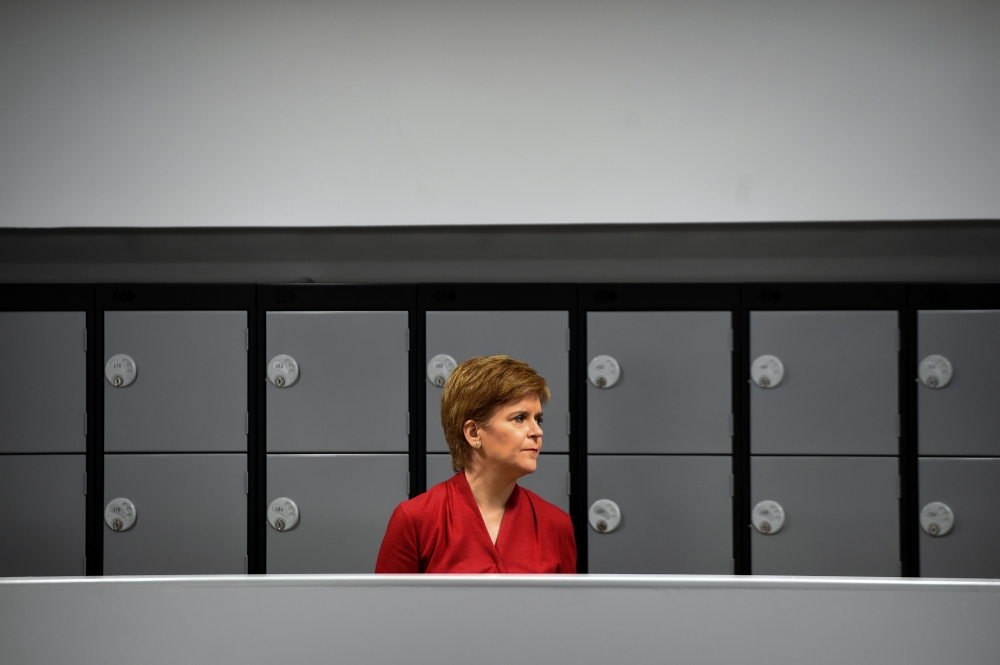 First Minister of Scotland Nicola Sturgeon visits West Calder High School in West Calder, Scotland amid the coronavirus disease (COVID-19) outbreak, in Britain August 10, 2020. Andy Buchanan/Pool via REUTERS