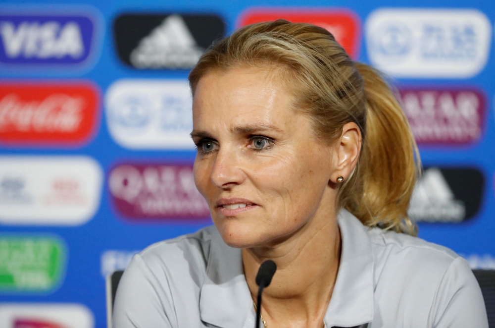 Netherlands coach Sarina Wiegman during the press conference REUTERS/Bernadett Szabo/File Photo