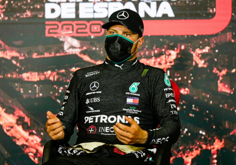 August 16, 2020 Mercedes' Valtteri Bottas during a press conference after the race FIA/Handout via REUTERS 