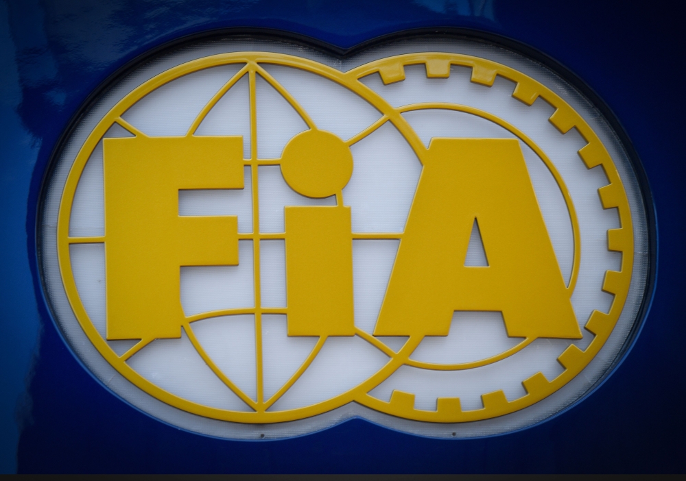 This file photograph taken on June 20, 2019, shows the logo of the 'Federation Internationale de Automobile' (FIA - International Automobile Federation) is seen at the Circuit Paul Ricard in Le Castellet, southern France ahead of the Formula One Grand Pri