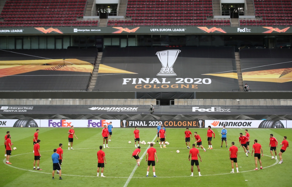 Sevilla Training - RheinEnergieStadion, Cologne, Germany - August 20, 2020 General view during training Friedemann Vogel/Pool via REUTERS