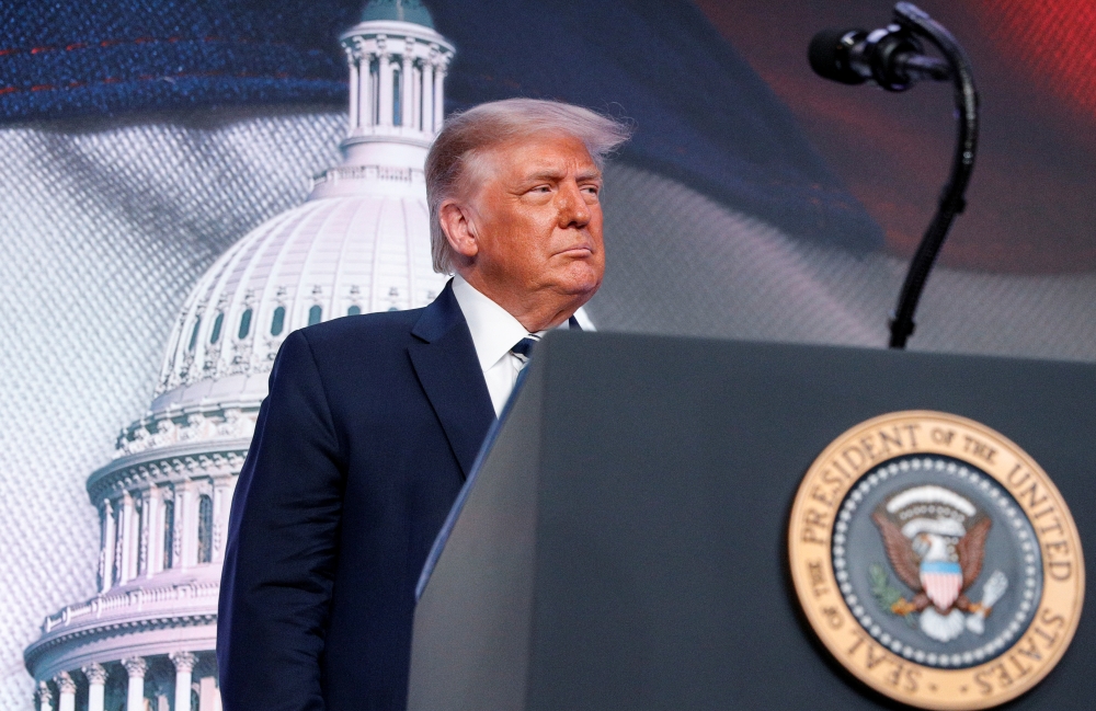 U.S. President Donald Trump arrives to speak at the 2020 Council for National Policy meeting in Arlington, Virginia, U.S., August 21, 2020. REUTERS/Tom Brenner