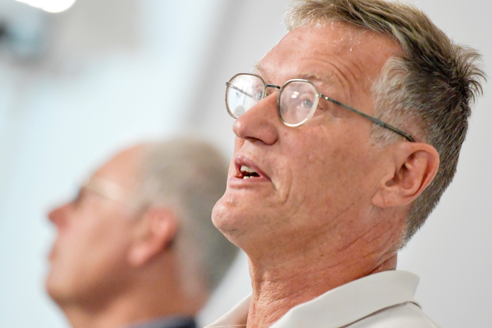State epidemiologist Anders Tegnell of the Public Health Agency of Sweden speaks during a news conference updating on the coronavirus disease (COVID-19) situation, in Stockholm, Sweden August 27, 2020. TT News Agency/Janerik Henriksson via REUTERS 