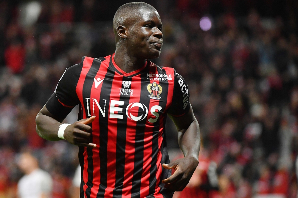 In this file photo taken on December 21, 2019 Nice's French defender Malang Sarr celebrates after scoring a goal during the French L1 football match between OGC Nice (OGCN) and Toulouse FC (TFC) at the Allianz Riviera stadium, in Nice, southeastern France