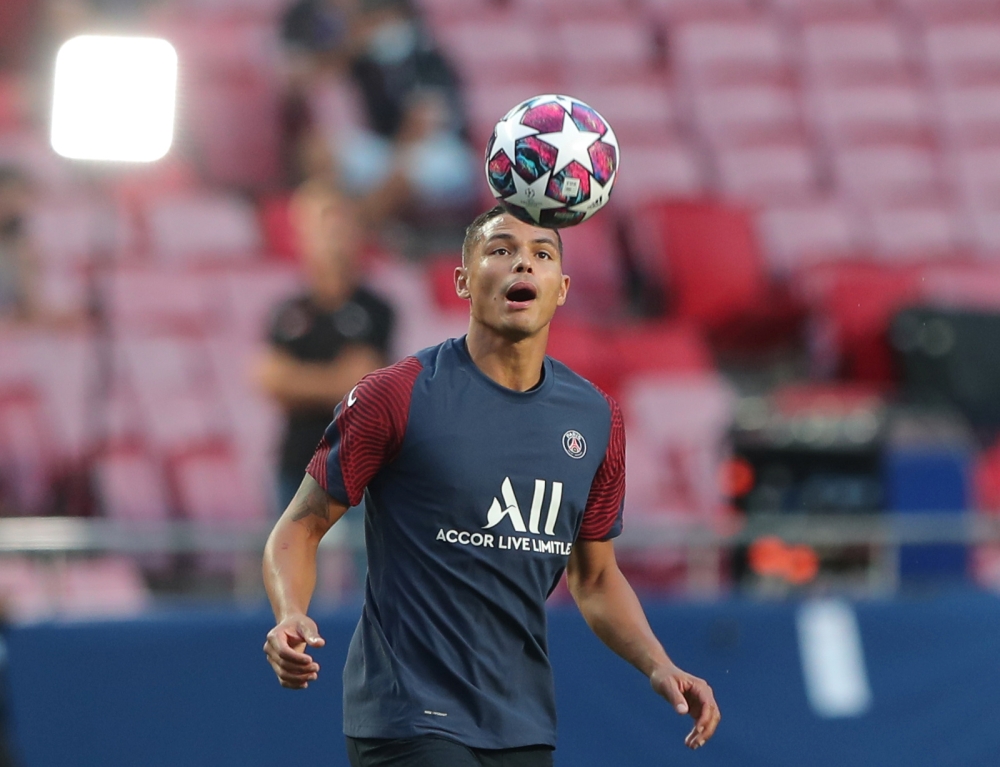 August 22, 2020 Paris St Germain's Thiago Silva during training Pool via REUTERS/Miguel A. Lopes/File Photo