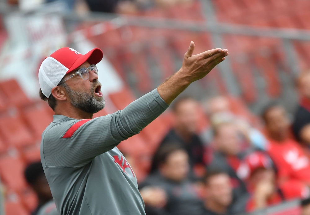 Liverpool's German manager Jurgen Klopp reacts during the friendly test match Liverpool v FC Salzburg in Salzburg, Austria on August 25 2020. - Austria OUT / AFP / APA / BARBARA GINDL