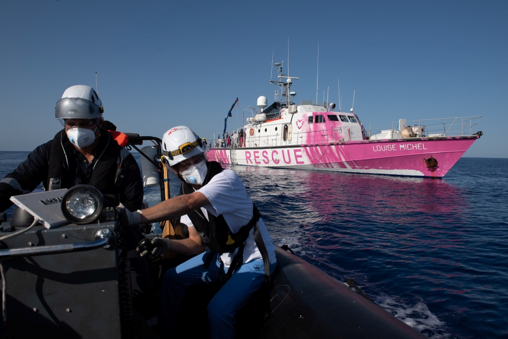 The Louise Michel, a migrants search and rescue ship operating in the Mediterranean sea and financed by British street artist Banksy, is seen at sea, on August 22, 2020. (Chris Grodotzki/Louise Michel/ via Reuters)