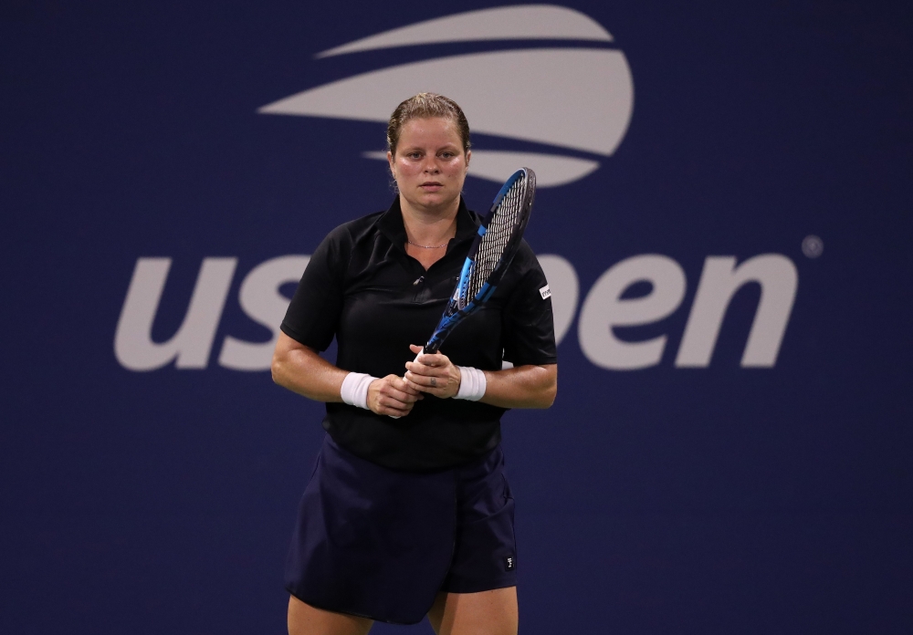 Kim Clijsters of Belgium waits for a serve during her Women's Singles first round match against Ekaterina Alexandrova of Russia on Day Two of the 2020 US Open at the USTA Billie Jean King National Tennis Center on September 1, 2020 in the Queens borough o