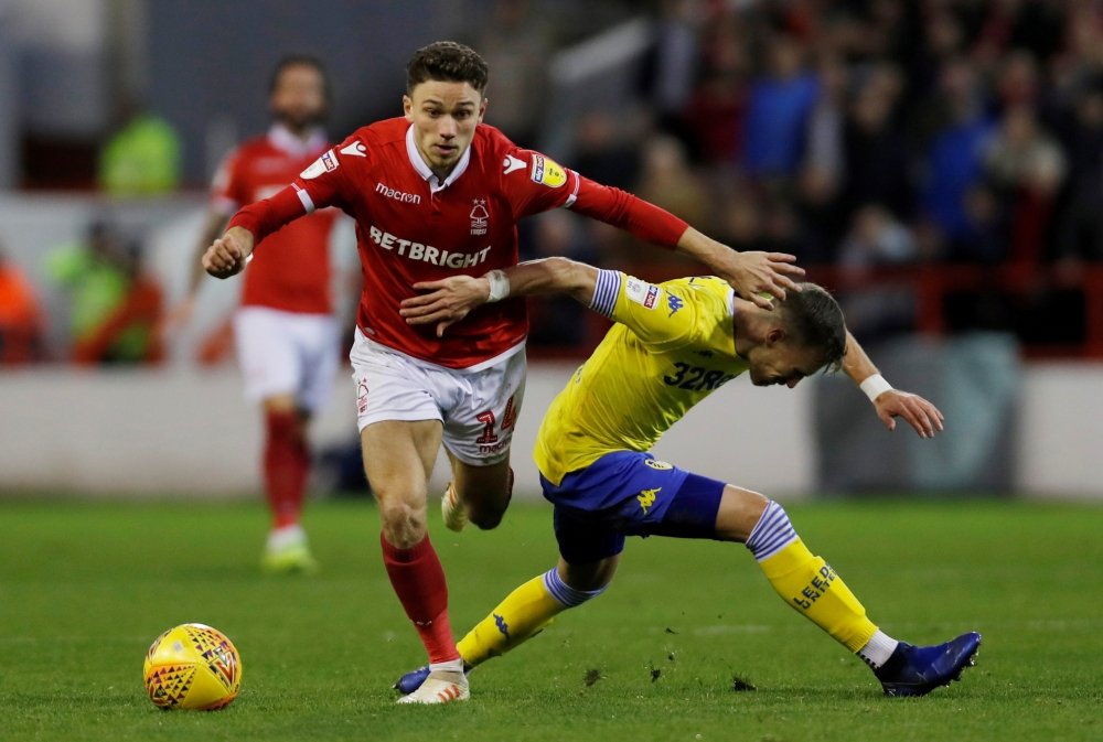 January 1, 2019 Forest's Matty Cash in action with Leeds' Barry Douglas Action Images/Paul Childs 