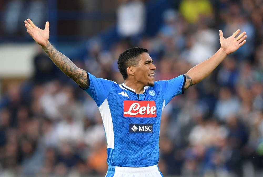 FILE PHOTO:  Napoli's Allan reacts REUTERS/Jennifer Lorenzini