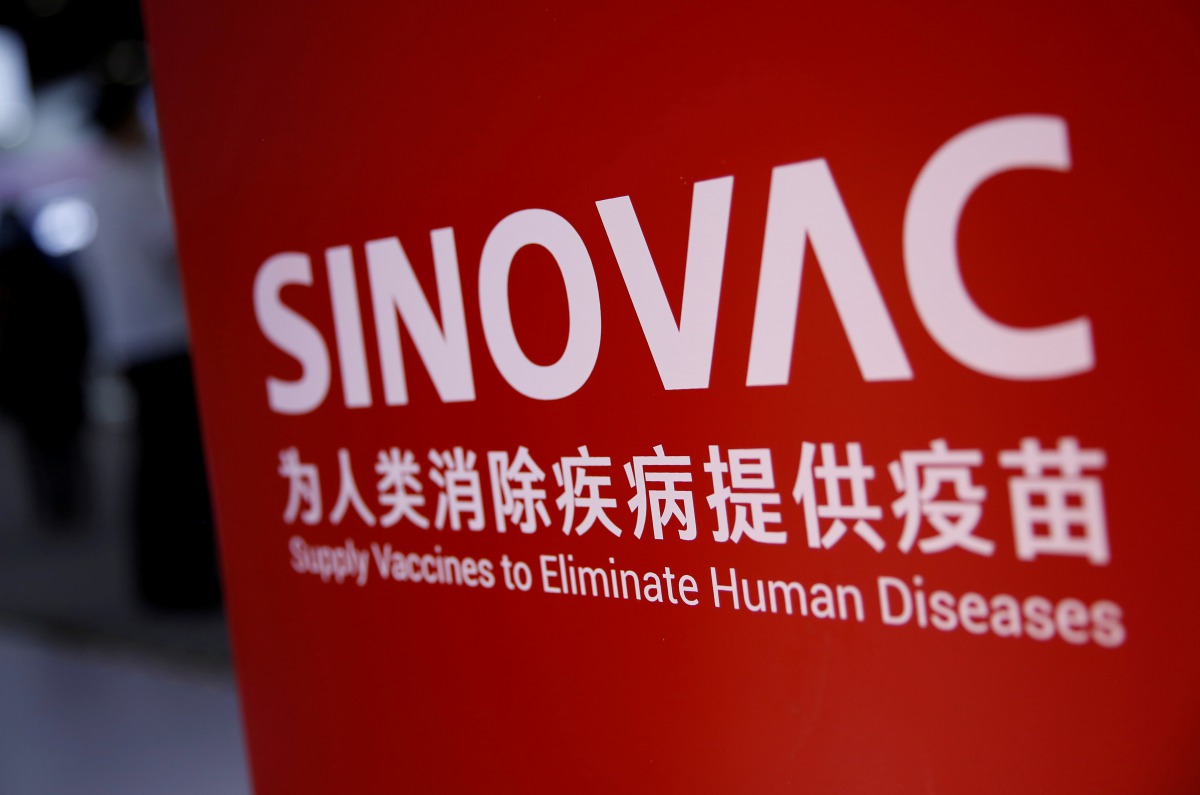 A sign for Sinovac Biotech Ltd is seen at the 2020 China International Fair for Trade in Services (CIFTIS), following the COVID-19 outbreak, in Beijing, China September 5, 2020. REUTERS/Tingshu Wang
