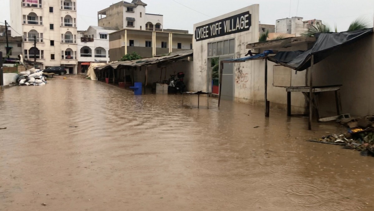 Flooding is seen in Lycee de Yoff Village in Dakar, Senegal, September 5, 2020, in this still image obtained from a social media video. Courtesy of Twitter/MouhammadCISS/Social Media via REUTERS.