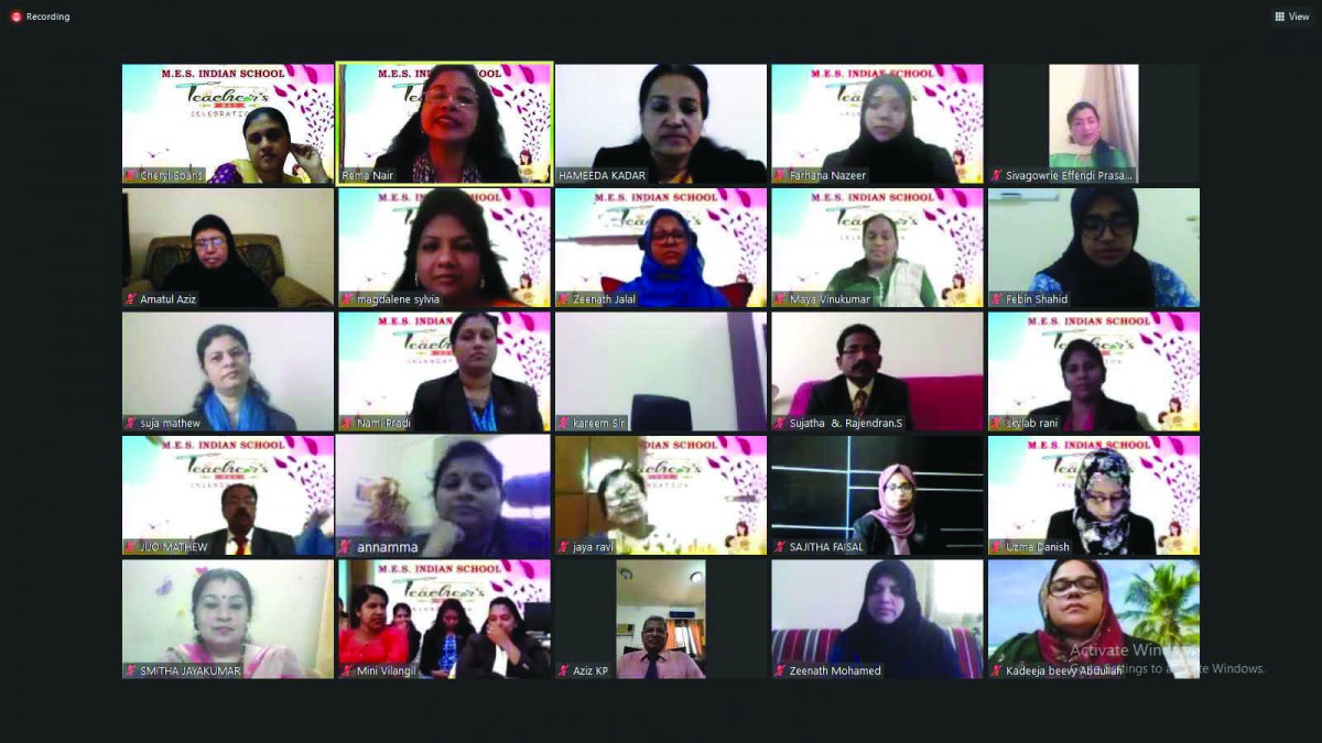 Students, teachers and staff of MES Indian School celebrating Teachers’ Day virtually. 