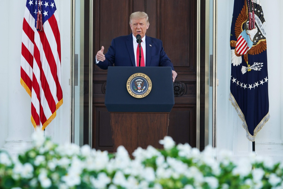 US President Donald Trump speaks during a labor day press conference in the North Portico of the White House in Washington, DC on September 7, 2020. / AFP / MANDEL NGAN

