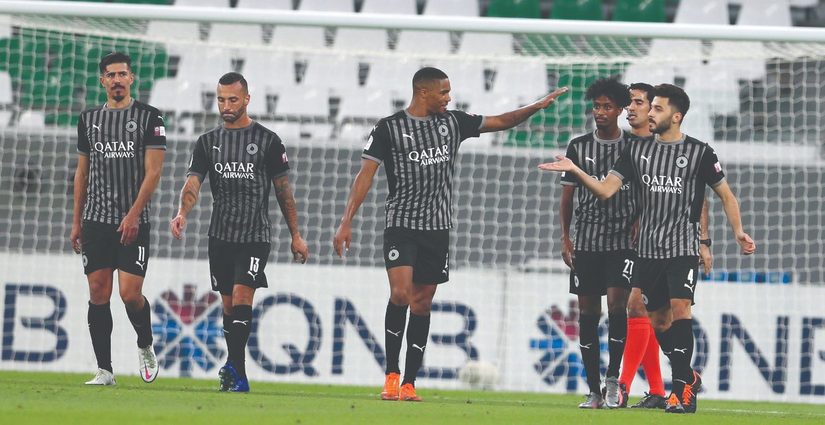 Al Sadd players celebrate after winning the QNB stars League Round 2 match by a 5-1 margin against Al Sailiya, yesterday. 