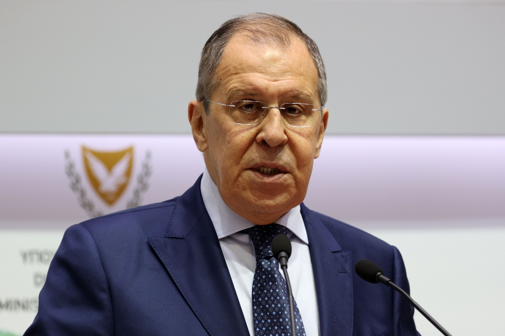 Russian Foreign Minister Sergei Lavrov speaks during a joint press conference with his Cypriot counterpart during their meeting in Nicosia on September 8, 2020. 
