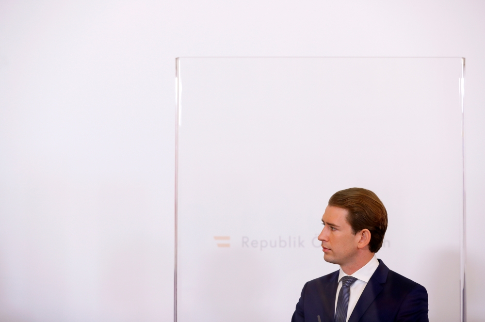 Austrian Chancellor Sebastian Kurz attends a news conference as the coronavirus disease (COVID-19) outbreak continues in Vienna, Austria September 11, 2020. REUTERS/Leonhard Foeger