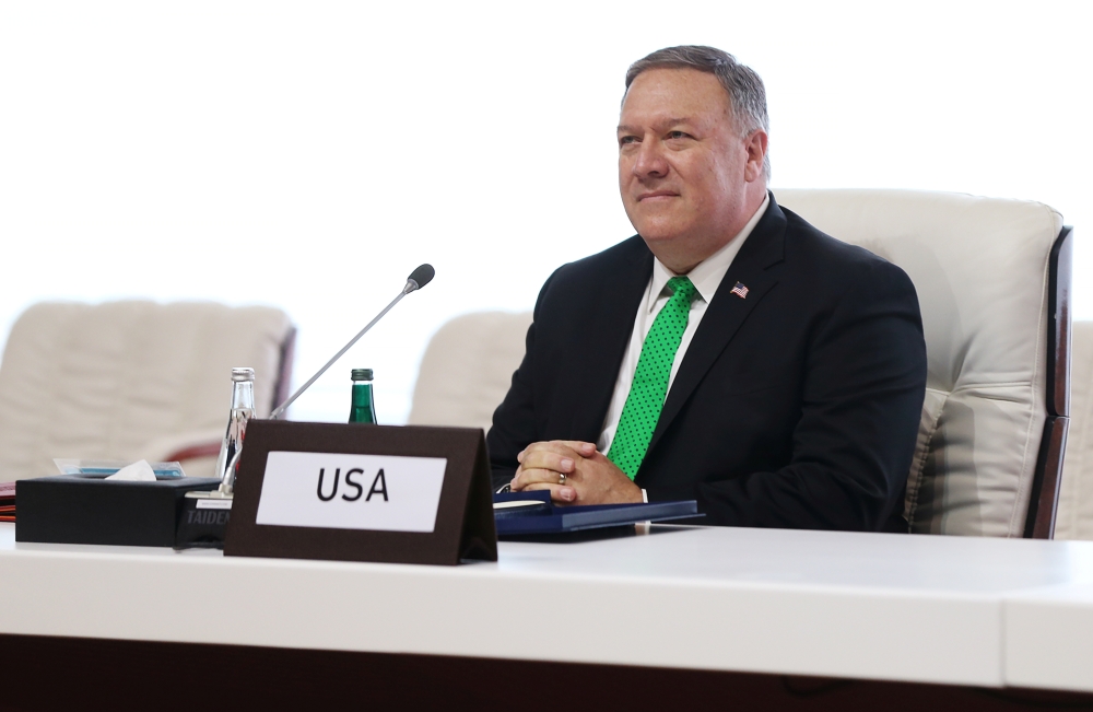 U.S. Secretary of State Mike Pompeo is seen during talks between the Afghan government and Taliban insurgents in Doha, Qatar September 12, 2020. REUTERS/Ibraheem al Omari