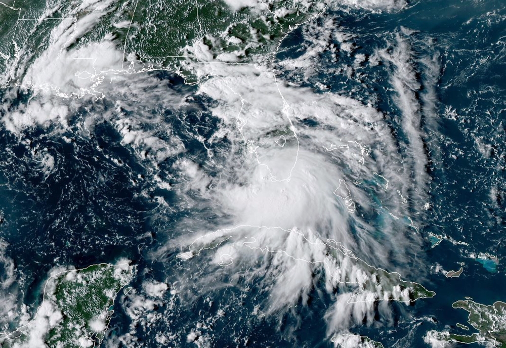 This RAMMB/NOAA satellite image shows Tropical Storm Sally south of Florida on September 12, 2020, at 21:00UTC. Sally is forecast to move into the Gulf of Mexico and strengthen into a hurricane before making landfall in the northern Gulf Coast around Sept
