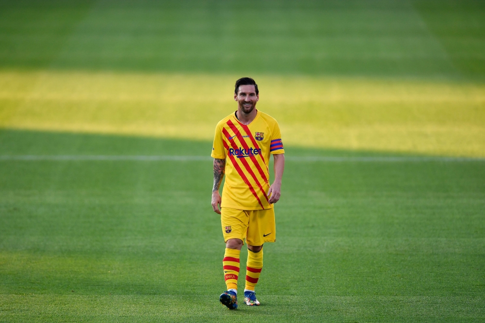 Barcelona's Argentinian forward Lionel Messi smiles during a friendly football match between FC Barcelona and Nastic at the Johan Cruyff stadium in Sant Joan Despi, near Barcelona, on September 12, 2020. / AFP / Pau BARRENA
