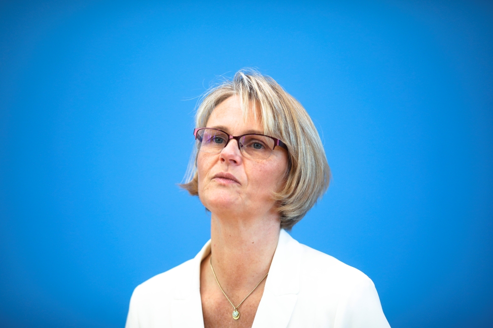 German Education Minister Anja Karliczek attends a news conference about a program to support the development of a coronavirus disease (COVID-19) vaccine in Berlin, Germany, September 15, 2020. Markus Schreiber/Pool via REUTERS