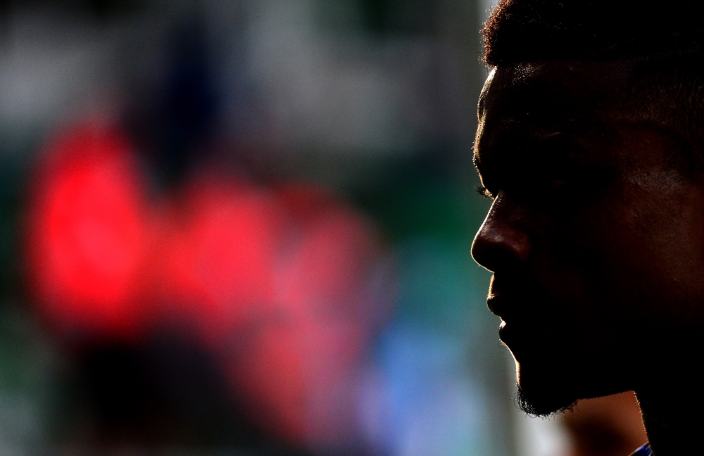 Hertha Berlin's Colombian forward Jhon Cordoba reacts after the German first division Bundesliga football match Werder Bremen v Hertha Berlin in Bremen on September 19, 2020.   AFP / Patrik STOLLARZ