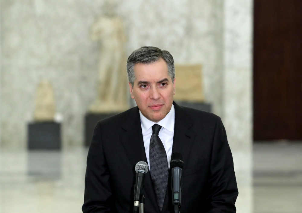 A handout picture provided by the Lebanese photo agency Dalati and Nohra on September 17, 2020 shows Lebanon's prime minister-designate Mustapha Adib giving a press conference at the presidential palace in Baabda, east of Beirut. AFP PHOTO / HO / DALATI A