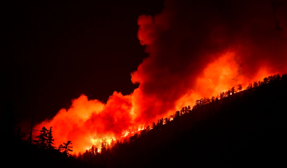 The Bobcat Fire burns in the Angeles National Forest on September 21, 2020 in Los Angeles, California. The fire, which erupted on September 6 in the Angeles National Forest, has become one of the largest fires in Los Angeles County's hisory with over 100,