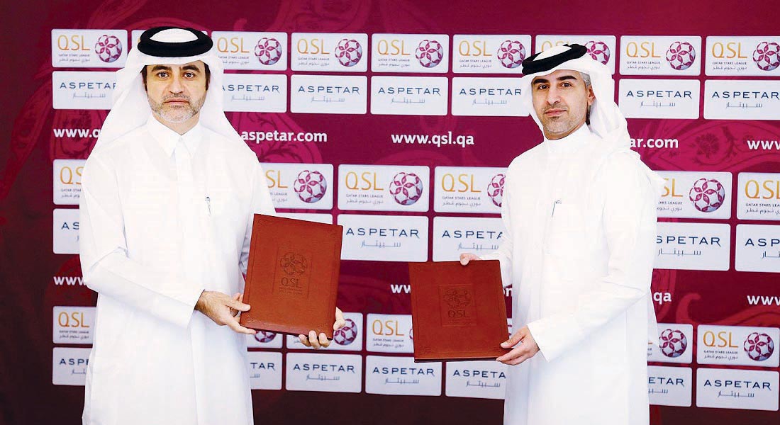 QSL's Hassan Rabiah Al Kuwari and Khaled Ali Al Mawlawi of Aspetar after signing the agreement yesterday. 