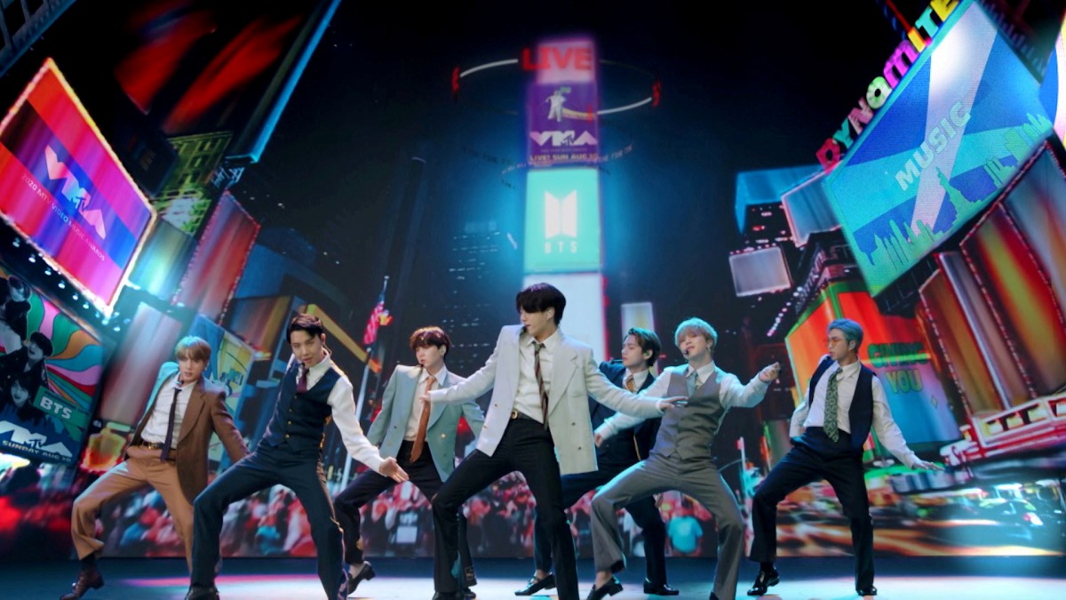 FILE PHOTO: Band BTS performs during the 2020 MTV VMAs in this screen grab image made available on August 30, 2020. VIACOM/Handout via REUTERS ATTENTION EDITORS - THIS IMAGE HAS BEEN SUPPLIED BY A THIRD PARTY. EDITORIAL USE ONLY. NO RESALES. NO ARCHIVES./