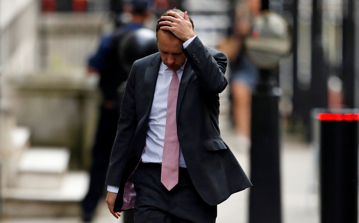 Britain's Health Secretary Matt Hancock walks outside Downing Street in London, Britain September 23, 2020. REUTERS/Peter Nicholls
