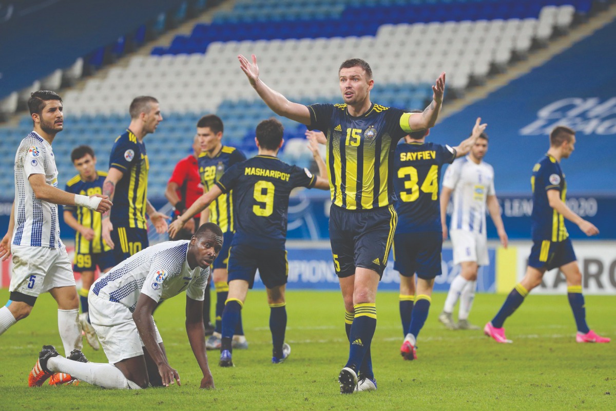 Pakhtakor’s defender Egor Krimets reacts during the AFC Champions League Round of 16 match between Uzbekistan’s Pakhtakor and Iran’s Esteghlal, at Al Janoub Stadium on Saturday.