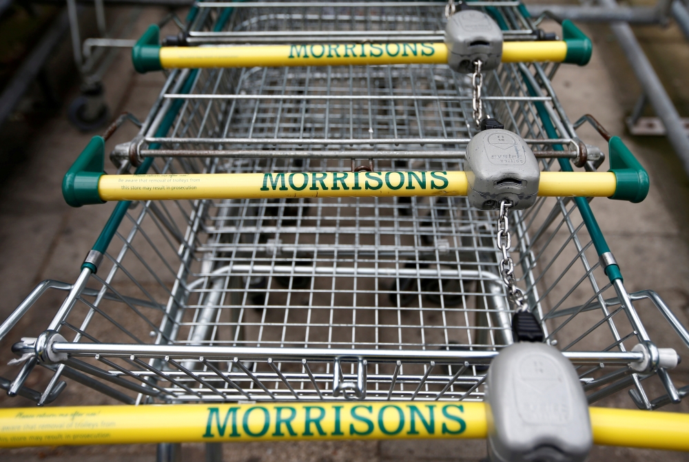 Shopping trolleys are parked at a Morrisons supermarket in south London, Britain, August 19, 2016. REUTERS/Peter Nicholls/File Photo