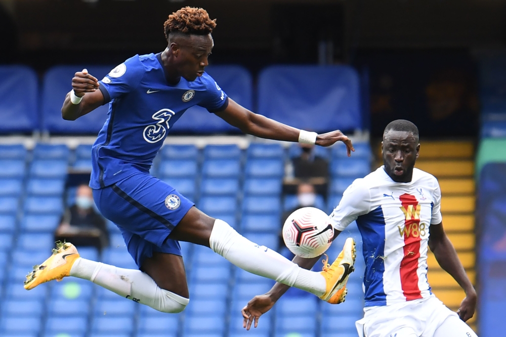 Chelsea's English striker Tammy Abraham controls the ball during the English Premier League football match between Chelsea and Crystal Palace at Stamford Bridge in London on October 3, 2020.   AFP / NEIL HALL