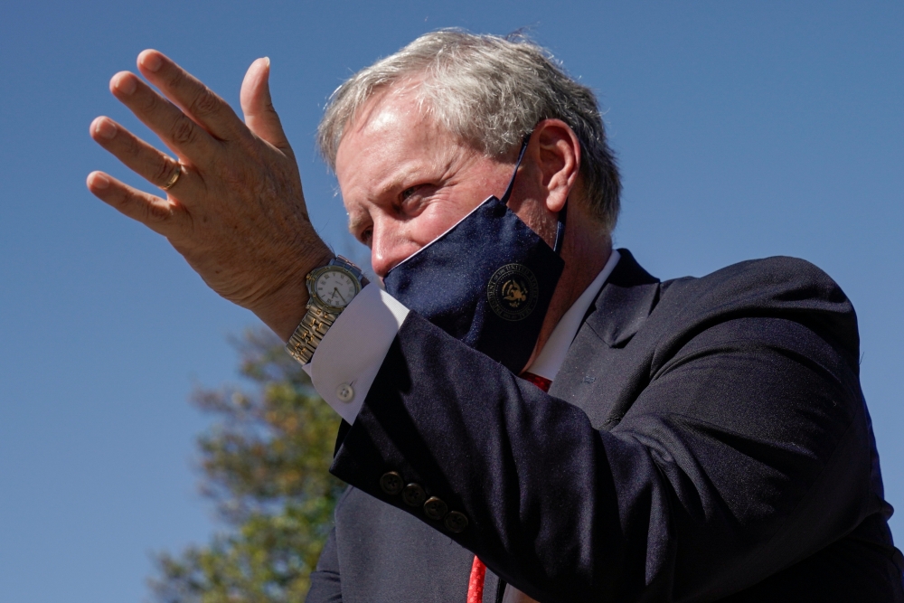 White House Chief of Staff Mark Meadows speaks to reporters about U.S. President Donald Trump's health after the president was hospitalized for coronavirus disease (COVID-19) treatment, at Walter Reed National Military Medical Center in Bethesda, Maryland