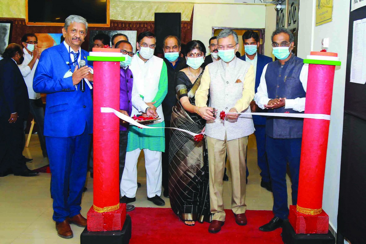 Ambassador of India, H E Dr. Deepak Mittal, inaugurating a painting exhibition in the Ashoka Hall of the Indian Cultural Centre.