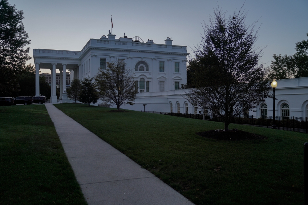 General view of the White House early in the morning after U.S. President Donald Trump was taken to hospital in the wake of his coronavirus disease (COVID-19) diagnosis, in Washington, D.C., U.S. October 3, 2020. REUTERS/Ken Cedeno