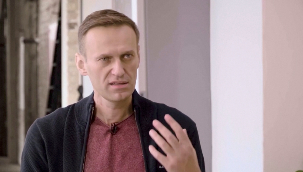 Russian opposition politician Alexei Navalny speaks during an interview with prominent Russian YouTube blogger Yury Dud, in Berlin, Germany, in this still image taken from a handout video released October 6, 2020. YouTube - vDud/Handout/Reuters TV 
